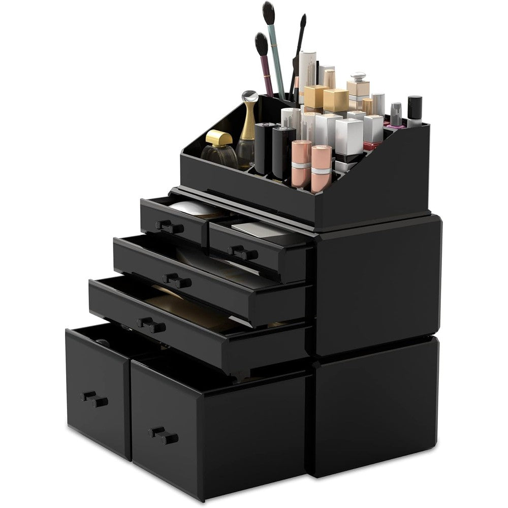 Readaeer Makeup Organizer 3 Pieces Black front view counter storage