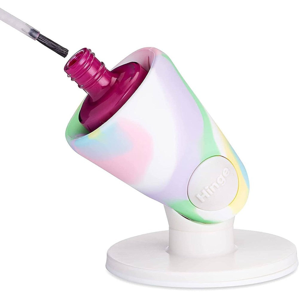 Tweexy Hinge untippable nail polish bottle holder front view in unicorn pattern