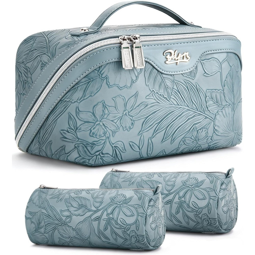 Boyatu floral light blue travel makeup bag set front view
