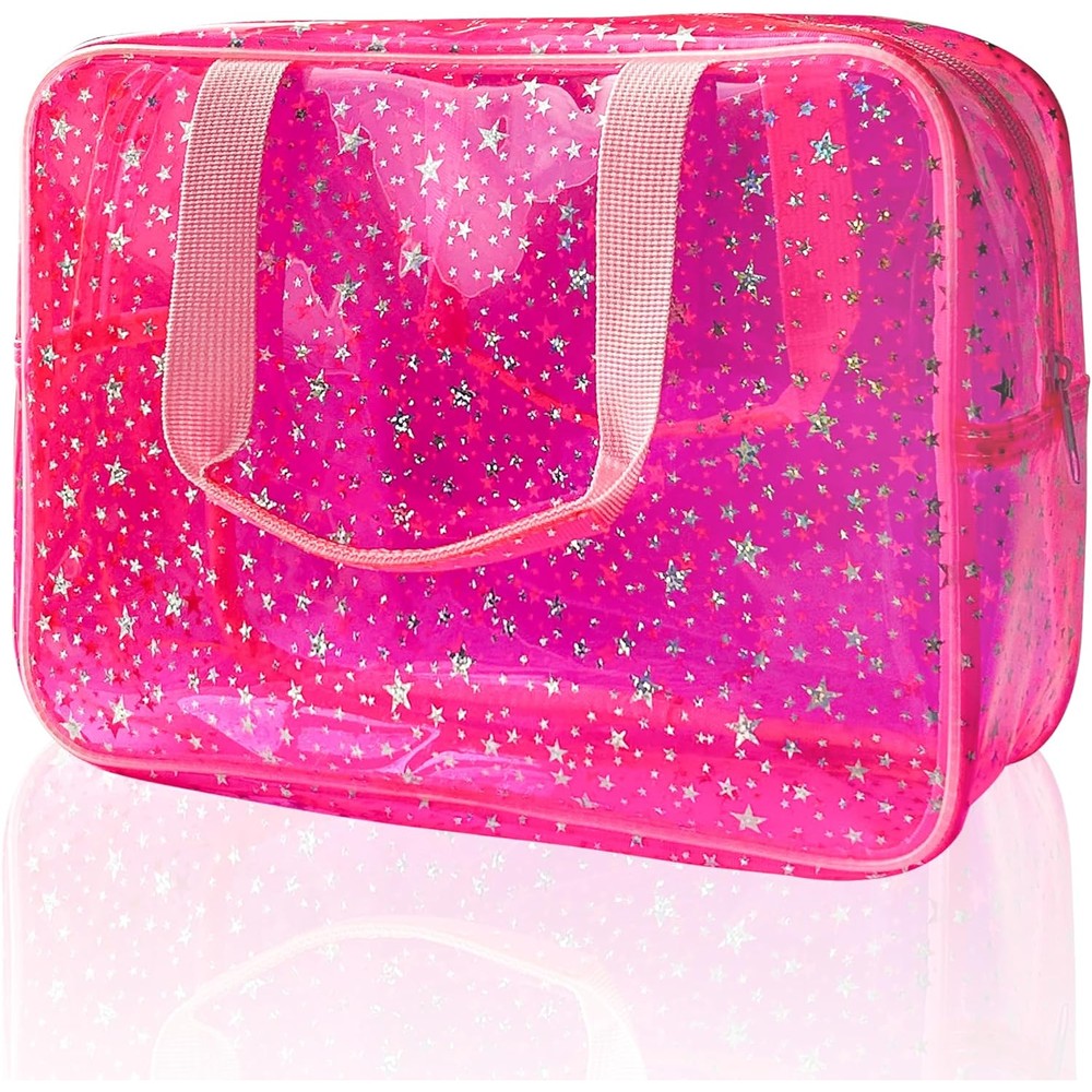 TotePrint Pink Star Large Cosmetic Bag front view