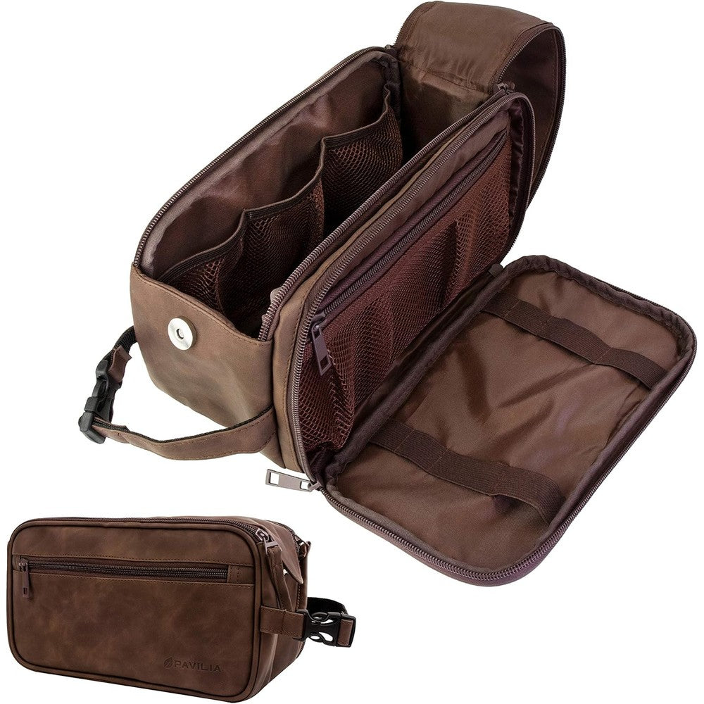 Pavilia Toiletry Bag for Men dark brown front view