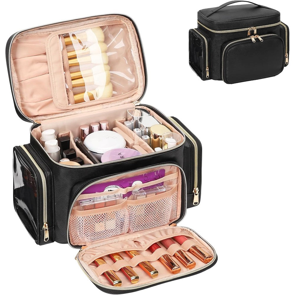Bagmoly large portable travel makeup bag front view in black