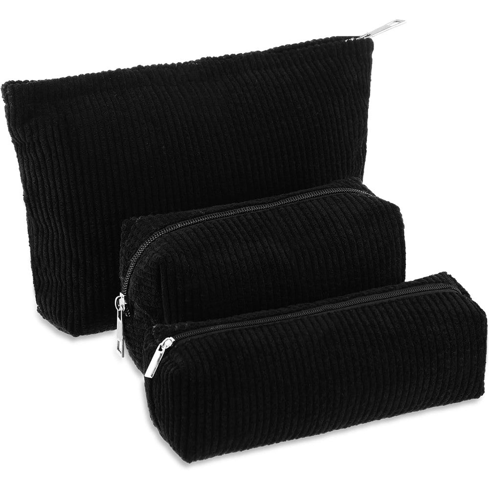 Huhumy 3 Pieces Corduroy Cosmetic Bag Set front view aesthetic smile face