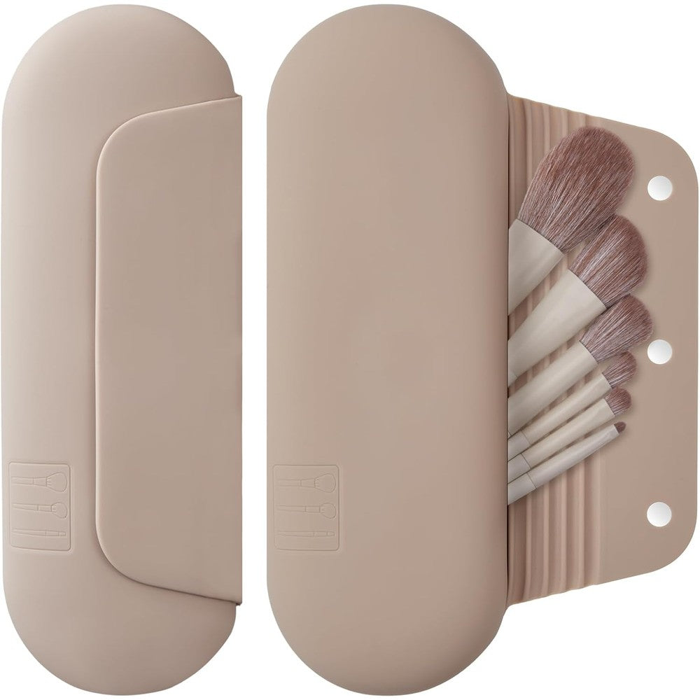 AGIKET silicone makeup brush holder front view showing the sleek walnut brown design.
