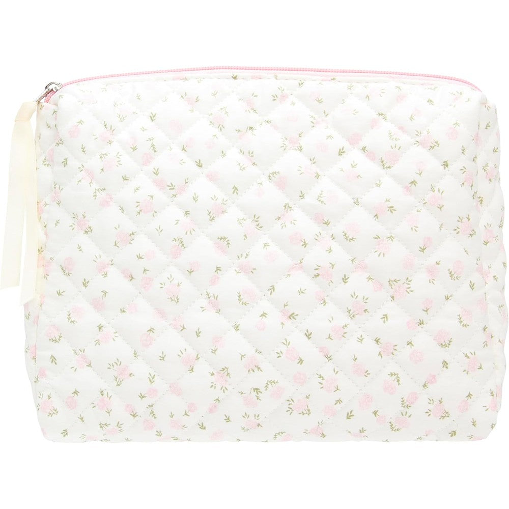 Pazimiik quilted makeup bag little flower pink front view
