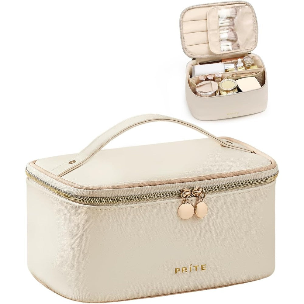 Prite makeup bag large capacity travel cosmetic organizer front view