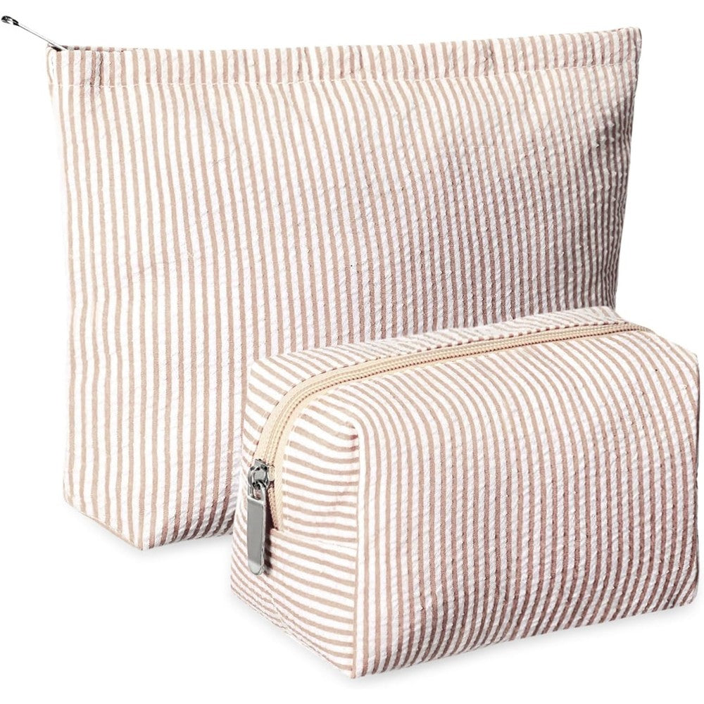 Huhumy 2 piece seersucker makeup bag set front view