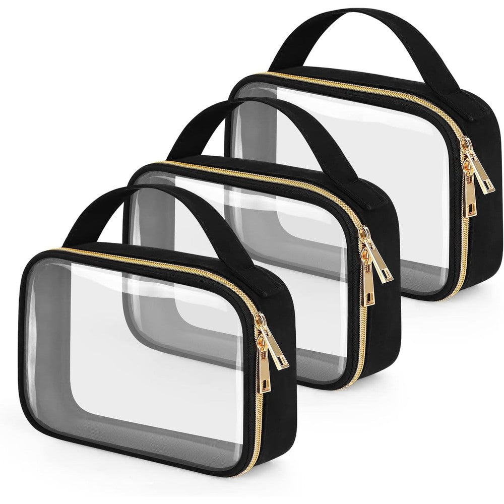 Wedama TSA approved clear toiletry bags 3 pack front view