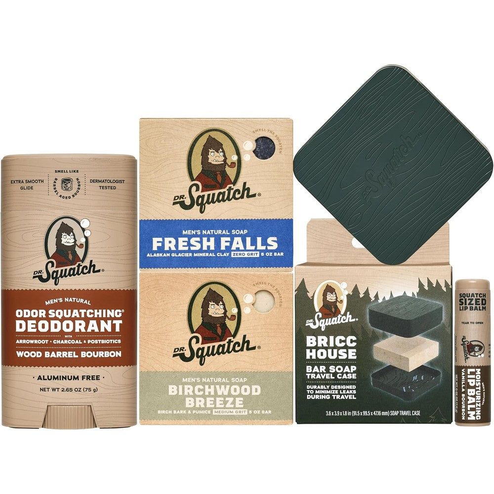 Dr. Squatch Bricc House Travel Pack front view showcasing full mens grooming kit