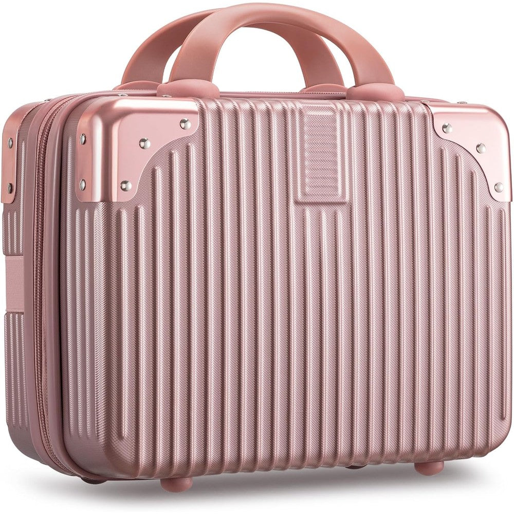 Noverlife 14 inch portable makeup travel case front view in rose gold