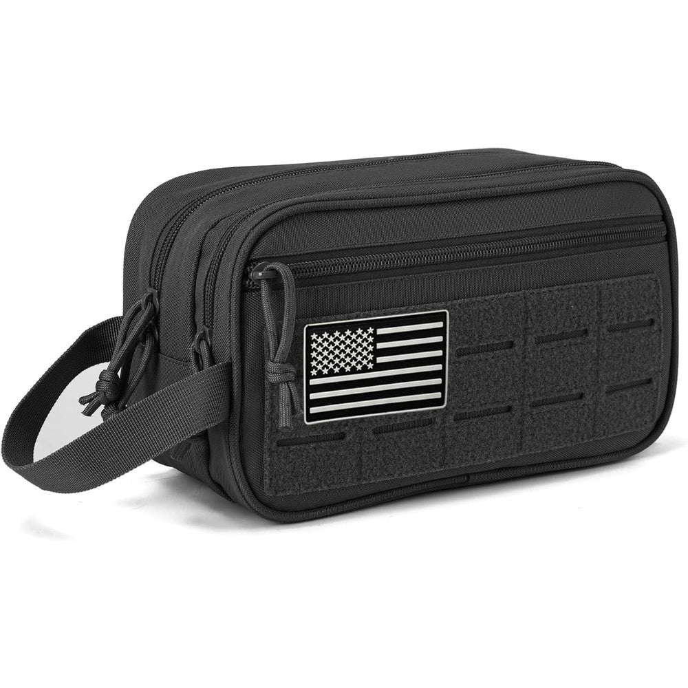 QT&QY tactical toiletry bag front view with American flag patch