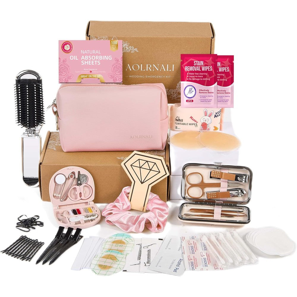 Aolrnali bridal emergency kit front view with makeup bag