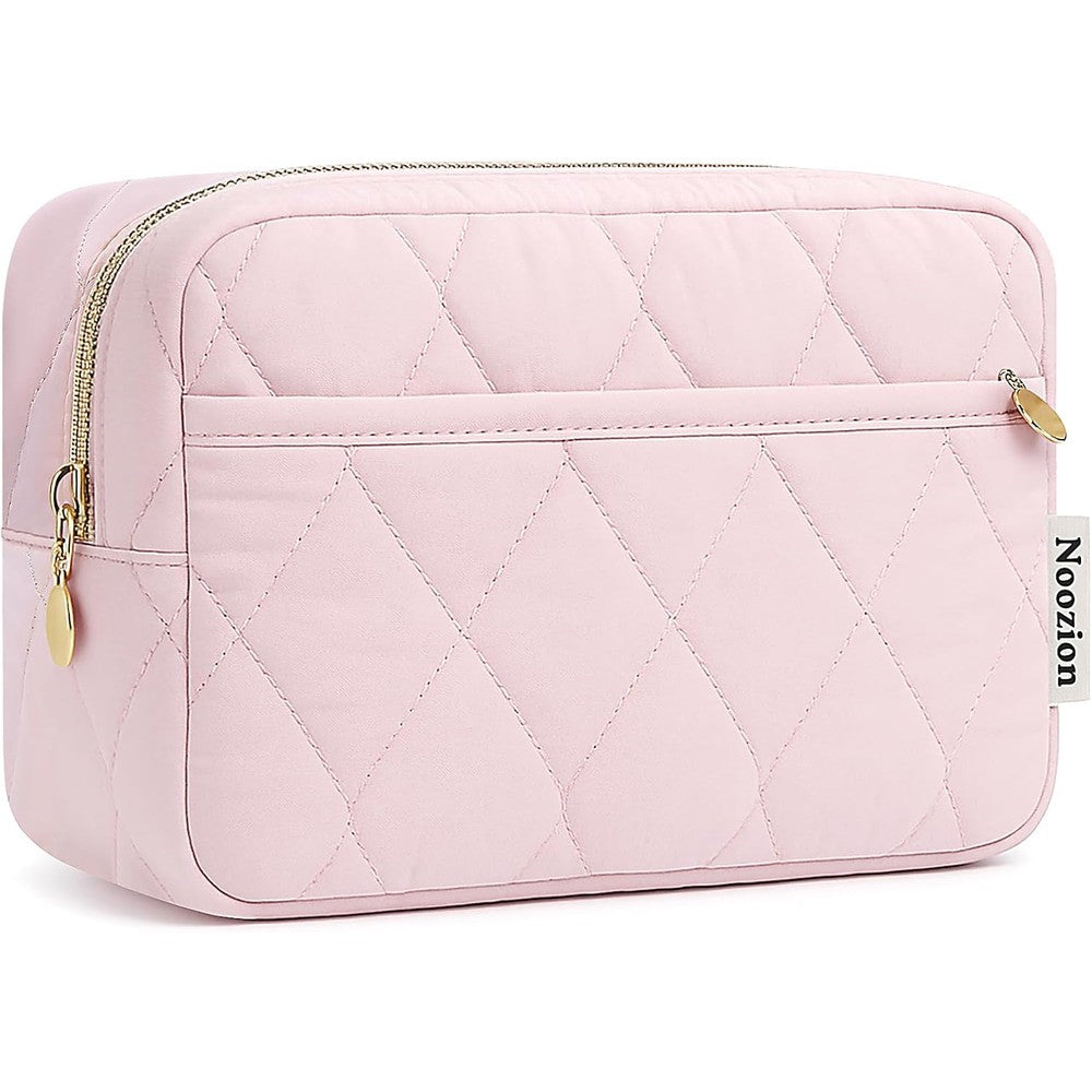 Noozion pink puffy padded travel makeup bag front view
