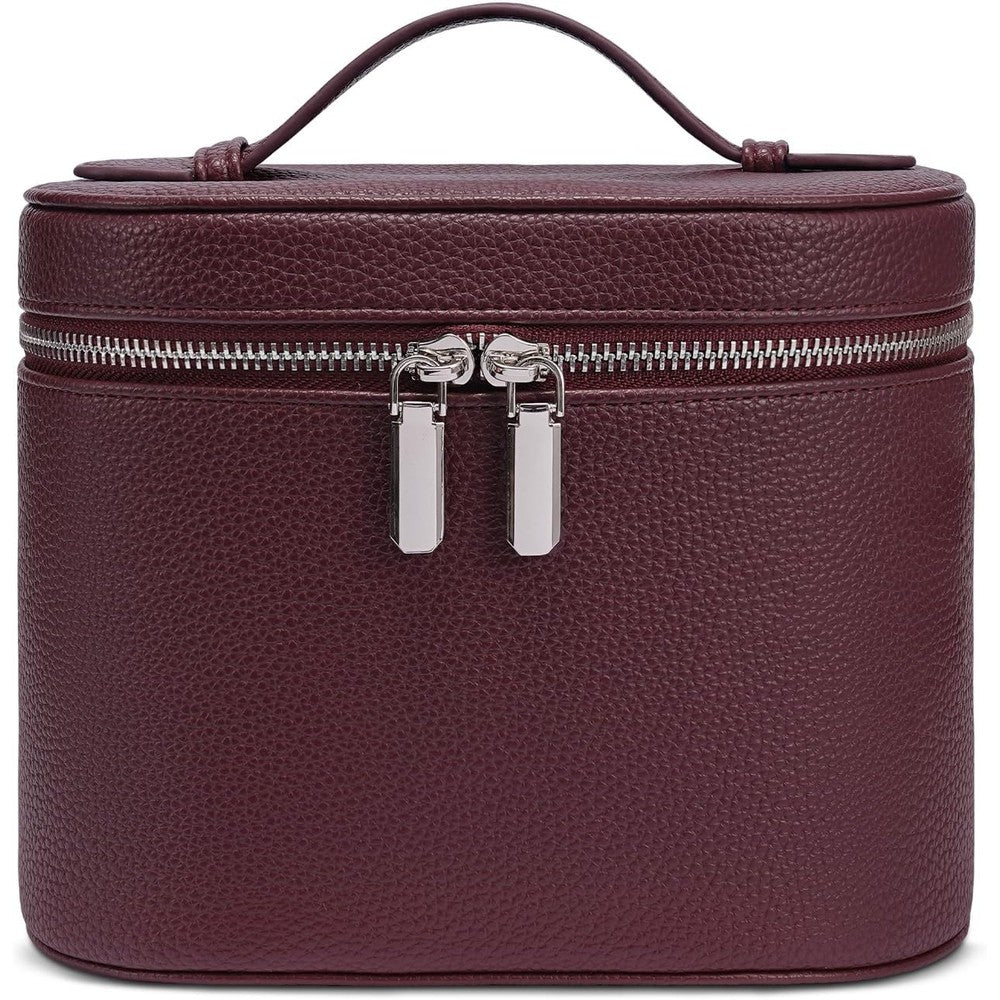 Honitty travel makeup case burgundy front view portable cosmetic organizer bag