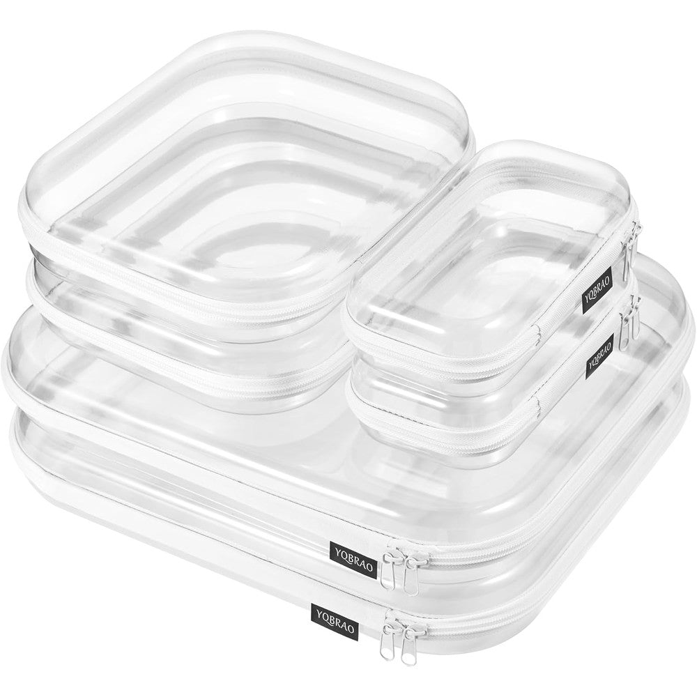 YQBRAO 6 Pack Clear Hard Shell Zipper Case set front view for travel organization