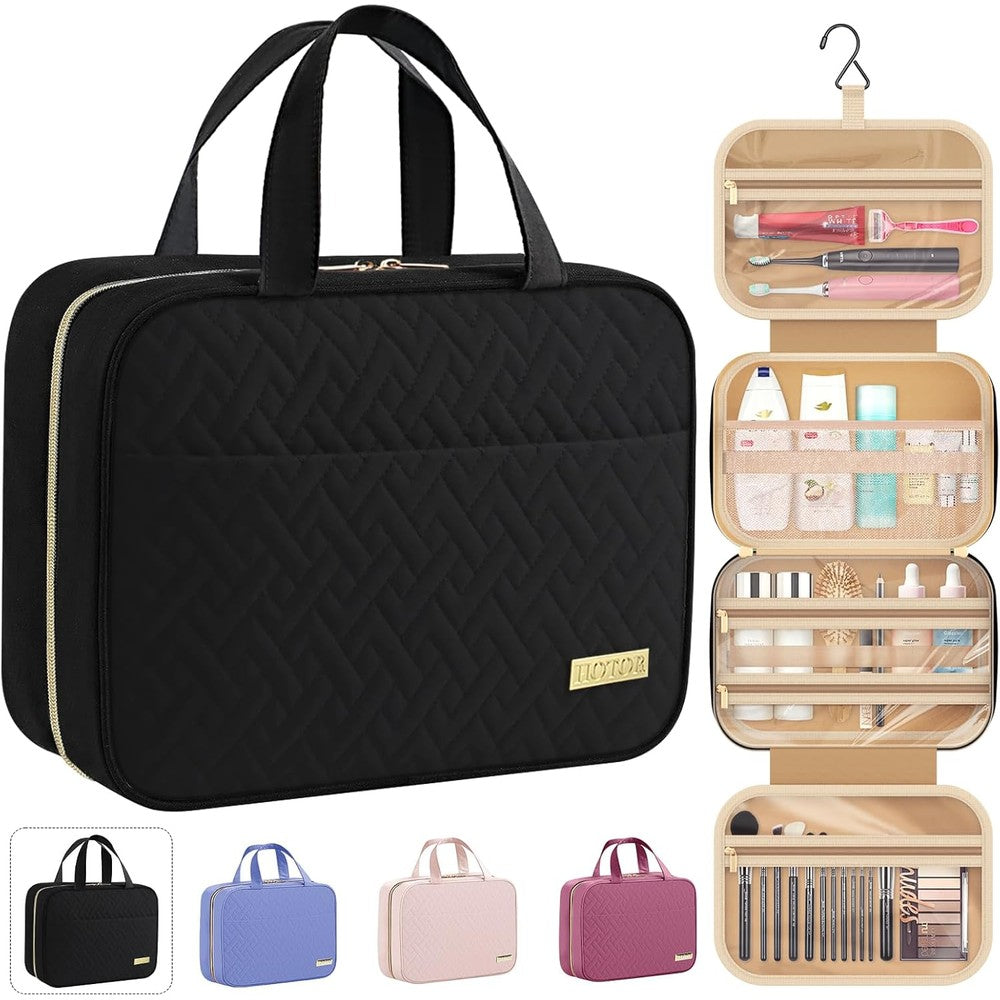 Hotor black hanging travel toiletry bag front view