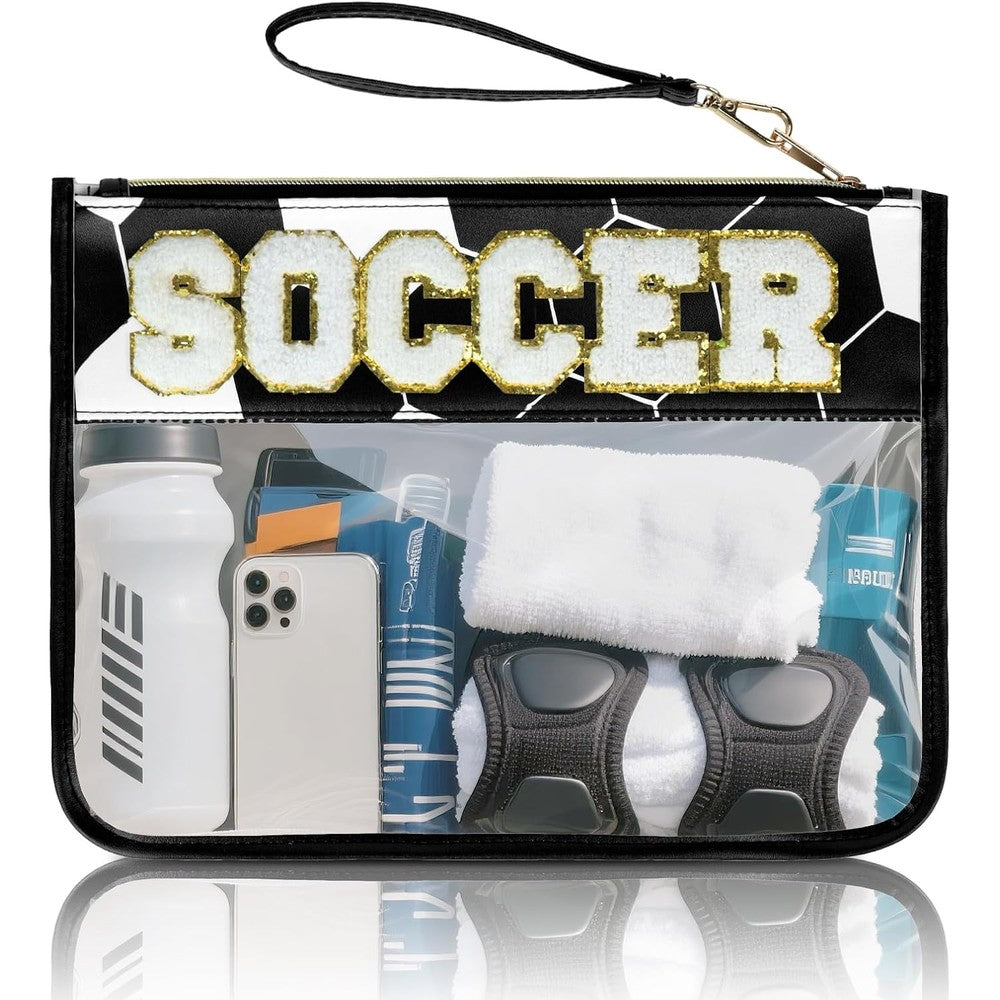 PPeen clear baseball chenille letter zipper pouch front view