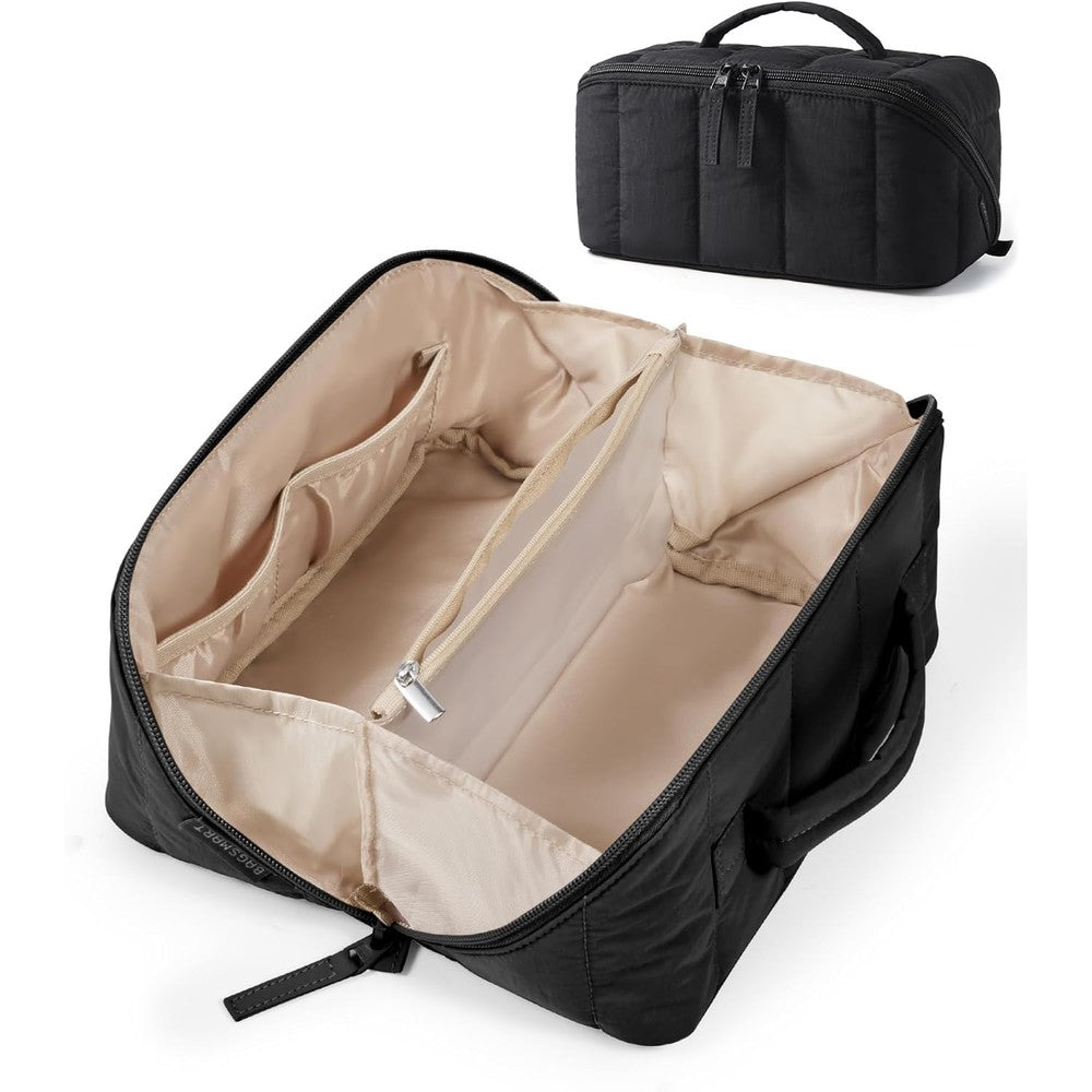 Bagsmart puffy travel makeup bag in black front view