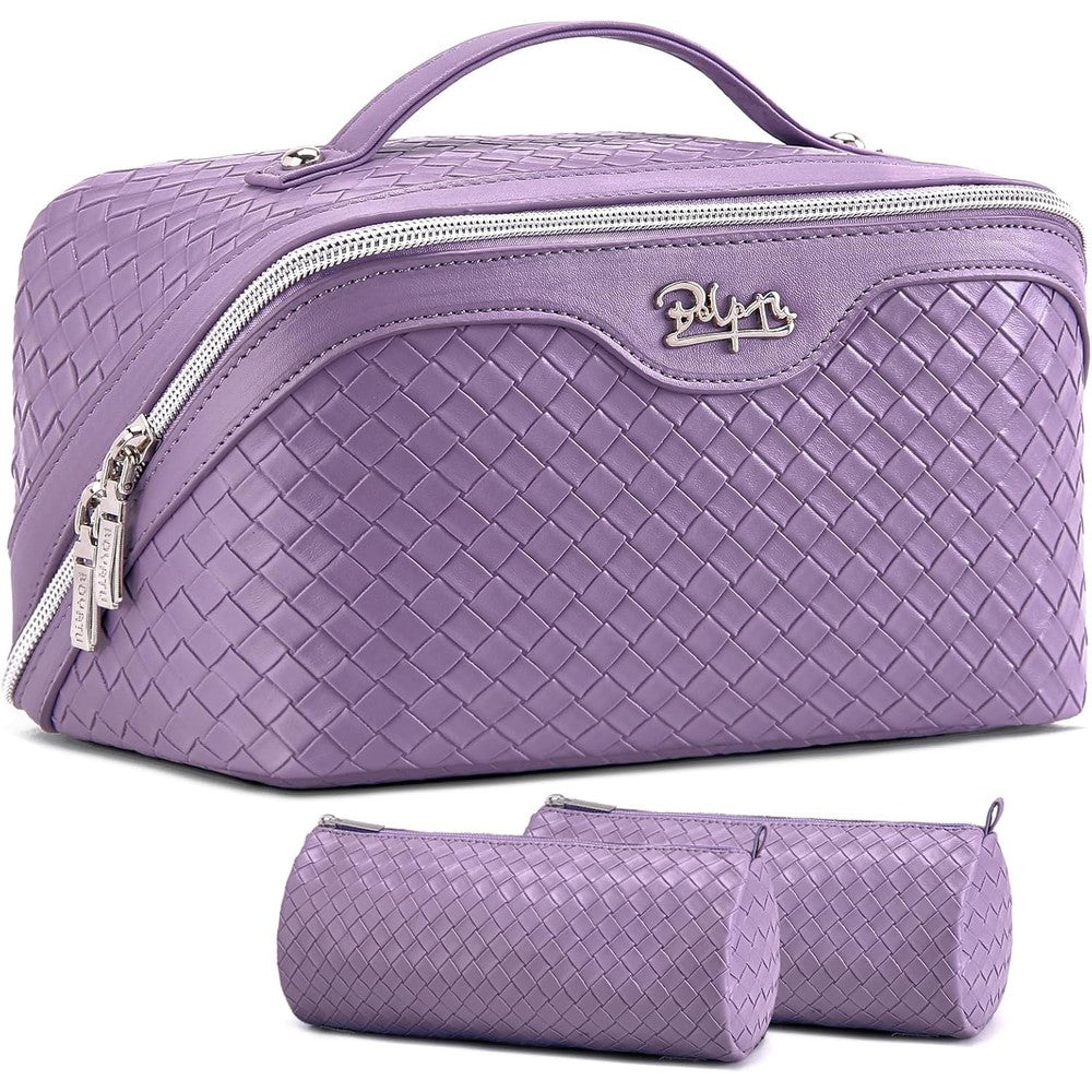 Boyatu travel makeup bag purple front view with handle