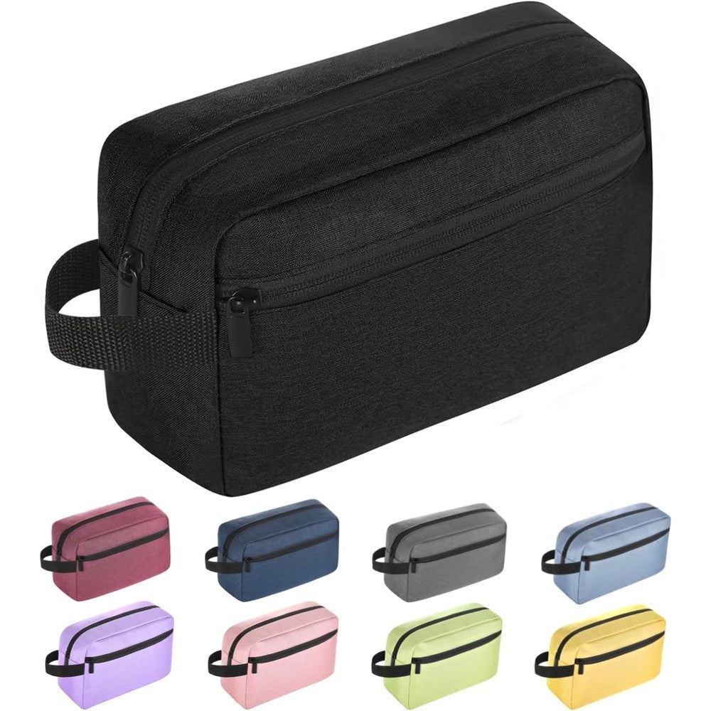 Icramsy travel toiletry bag black front view with hanging hook