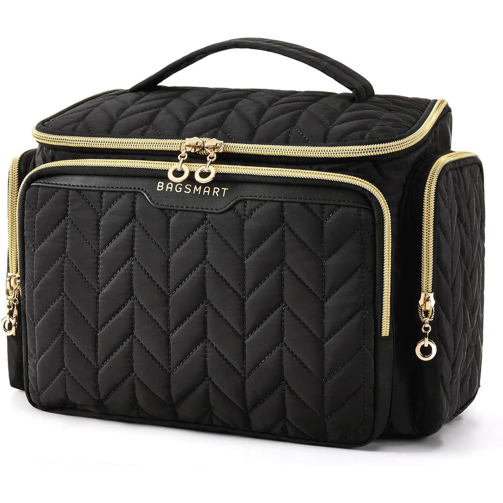 Bagsmart black travel toiletry bag front view with handle