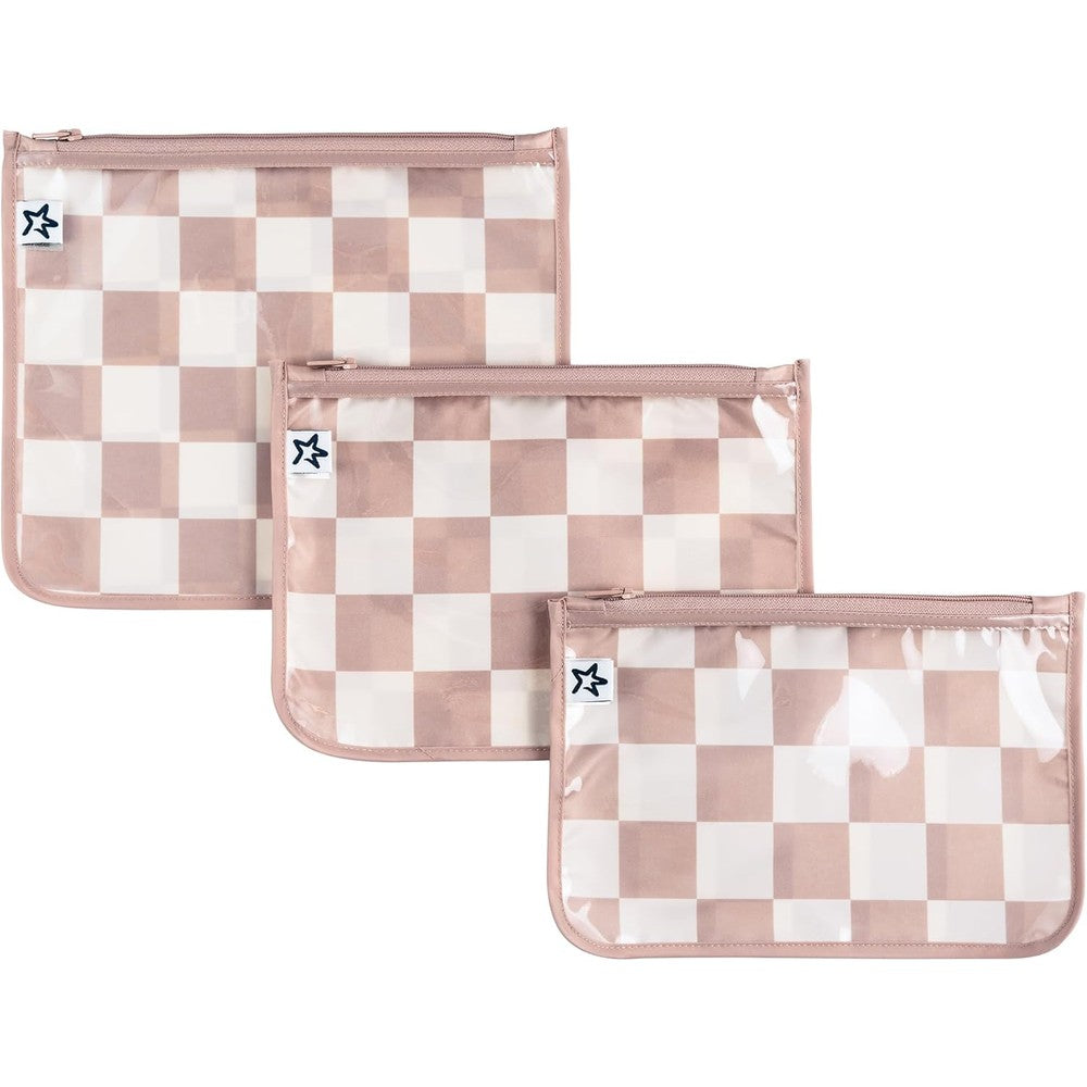 Tiny Twinkle diaper bag organizing pouches in beige checkers design