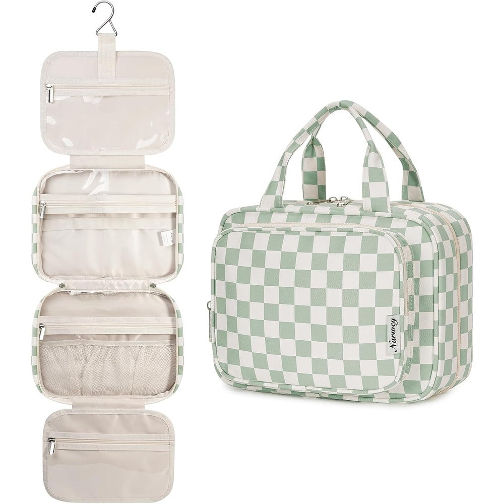 Narwey mint green checkerboard hanging toiletry bag front view