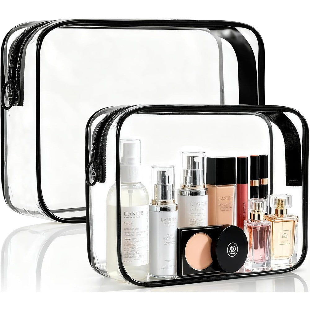 Ploimyur 2 pack clear TSA approved toiletry bag set front view