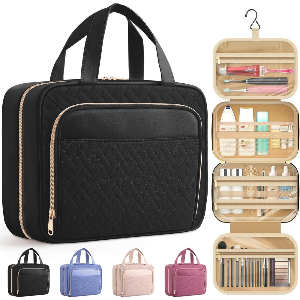 HOTOR travel toiletry bag front view in solid black color showcasing compact rectangular design