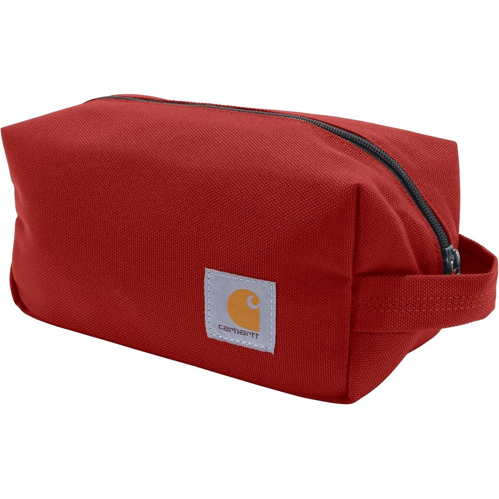 Carhartt Durable Travel Kit front view in industrial red color showing rugged polyester fabric.