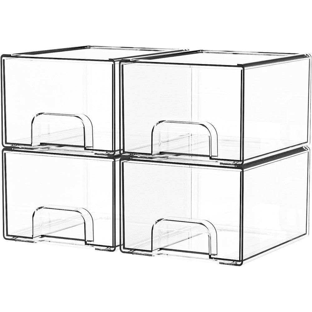 Yieach Clear Stackable Storage Drawers four pack front view showing transparent acrylic organization bins