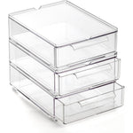 BINO clear stackable storage drawers small 3 pack front view showing transparent acrylic design for vanity organization.