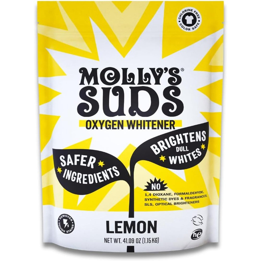 Molly's Suds Oxygen Whitener front pouch view for laundry stain removal.