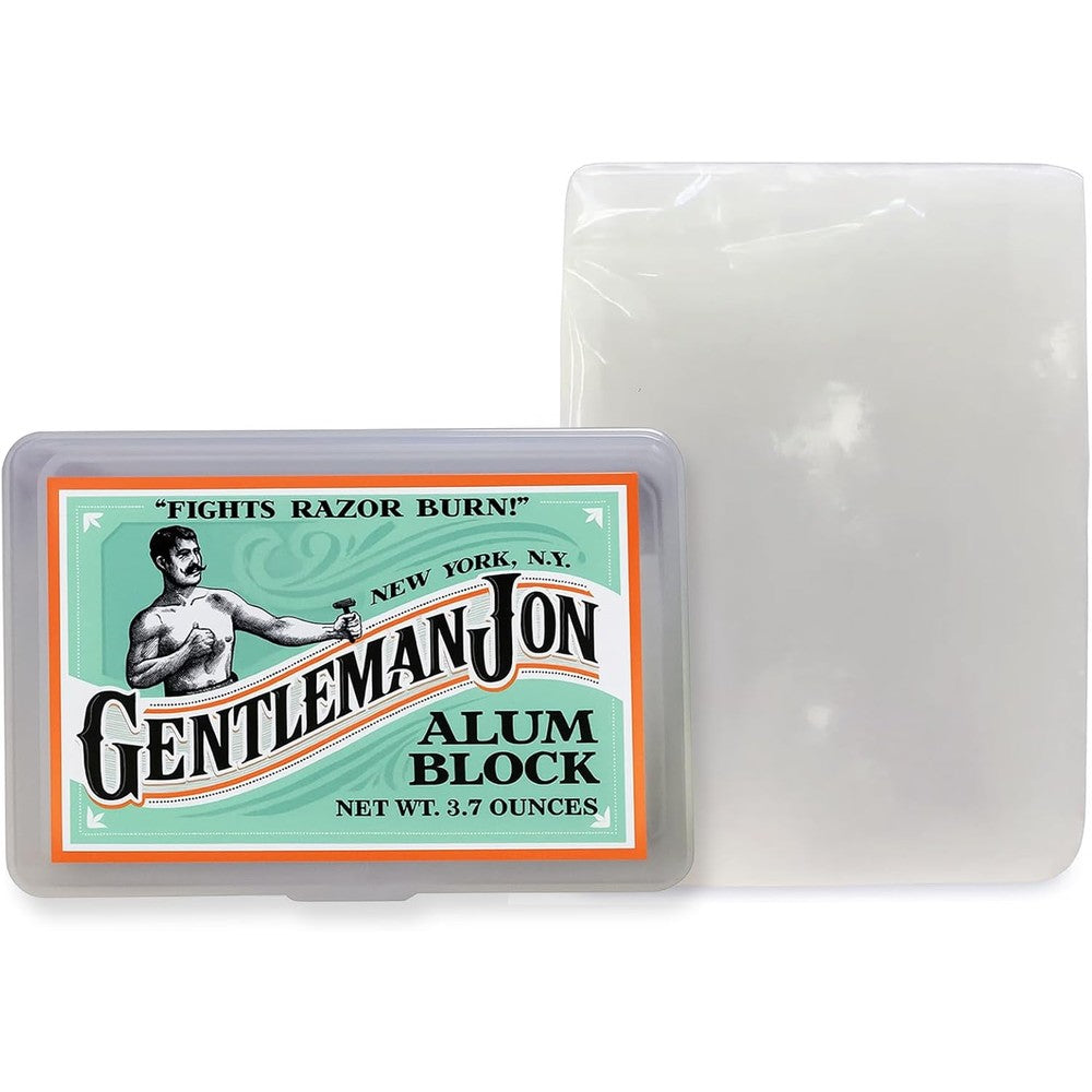 Gentleman Jon 3.7 Ounce Alum Block front view of product in clear plastic case.