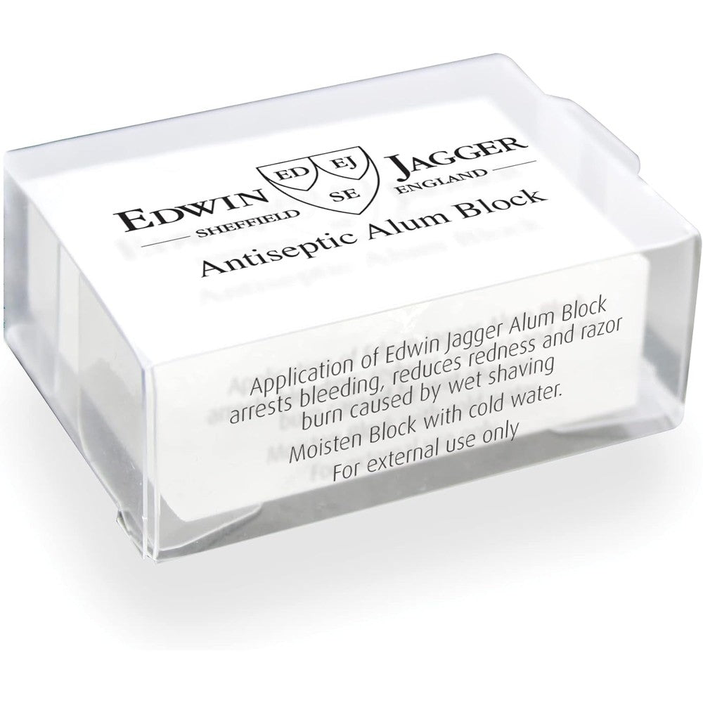 Edwin Jagger Antiseptic Alum Block 54g front view with protective case