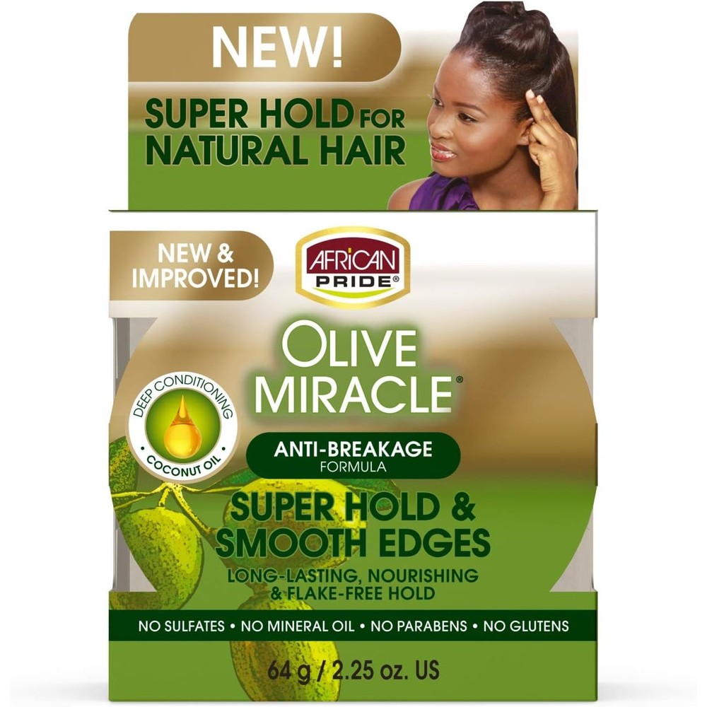 African Pride Olive Miracle Silky Smooth Edges front view twin pack container