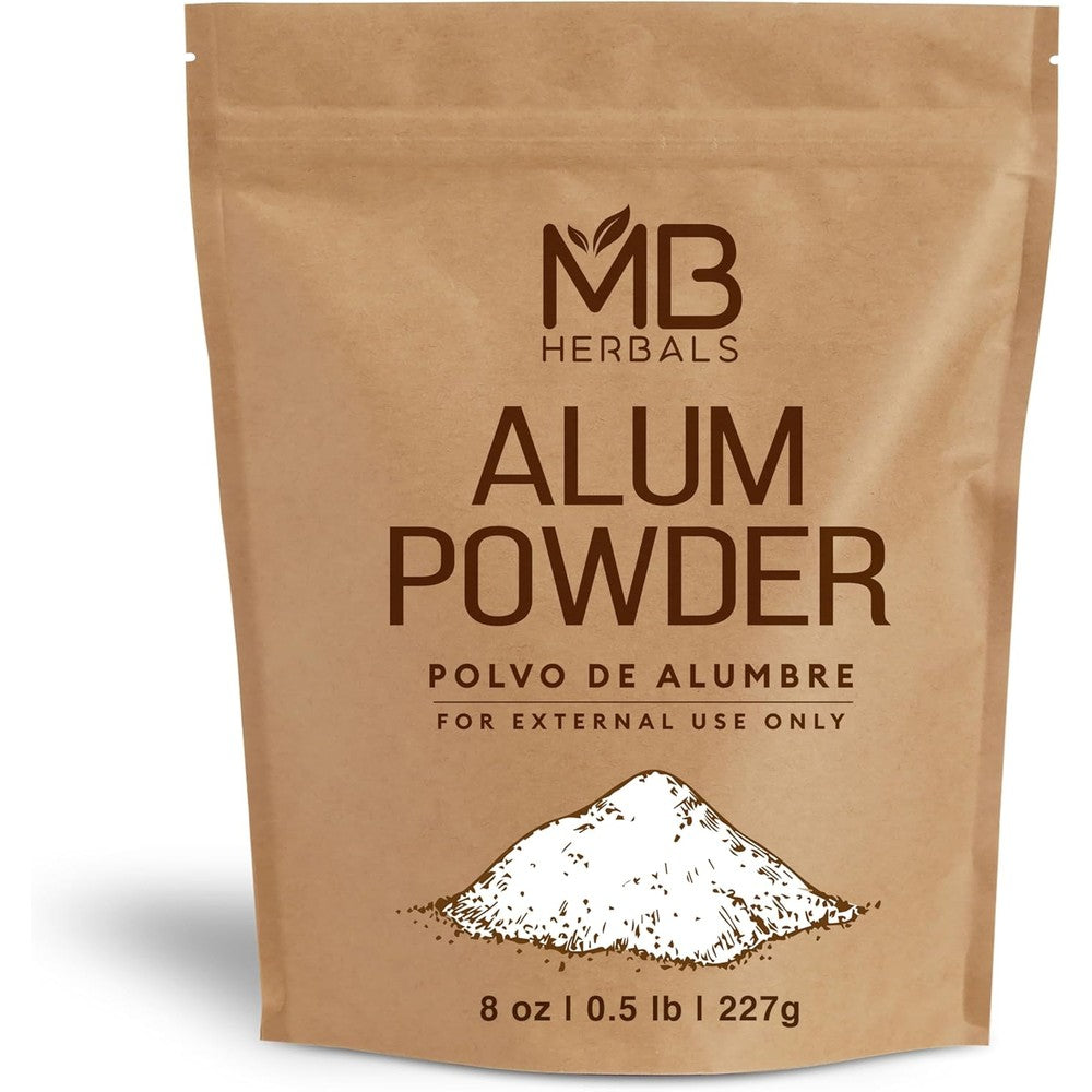 MB Herbals Alum Powder 8 ounce package front view showcasing natural grooming mineral.