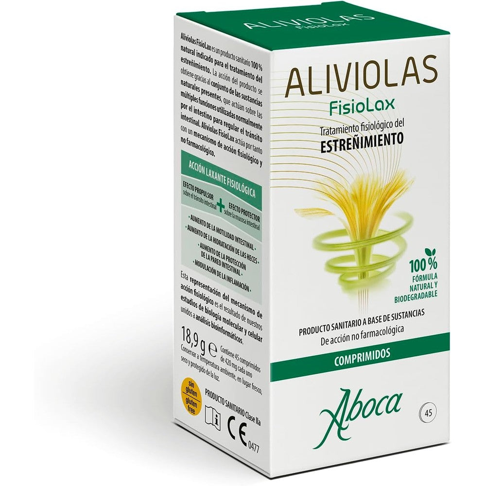 Aboca Aliviolas Fisiolax 45 tablets front box packaging for natural constipation relief