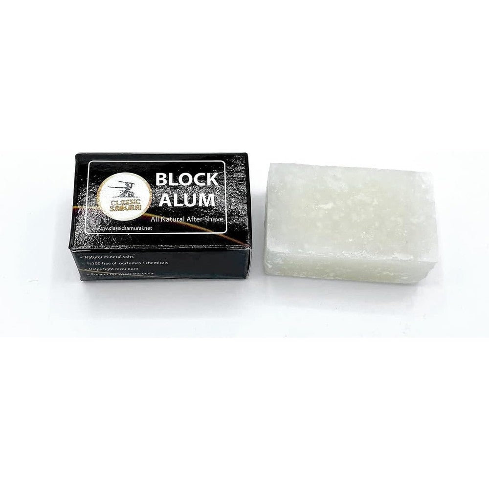 Classic Samurai Block Alum Post Shave Stone front view showing the natural crystal mineral bar