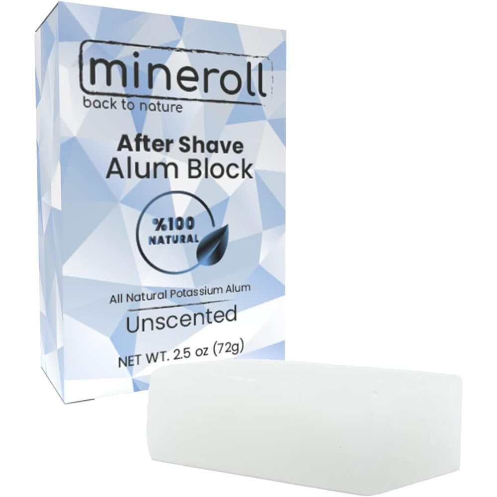 Mineroll After Shave Alum Block front view natural post shave crystal