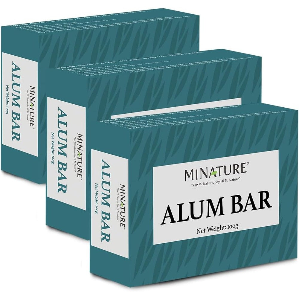 Mi Nature Pure Alum Bar Pack of 3 front view showing natural phitkari blocks for aftershave care.