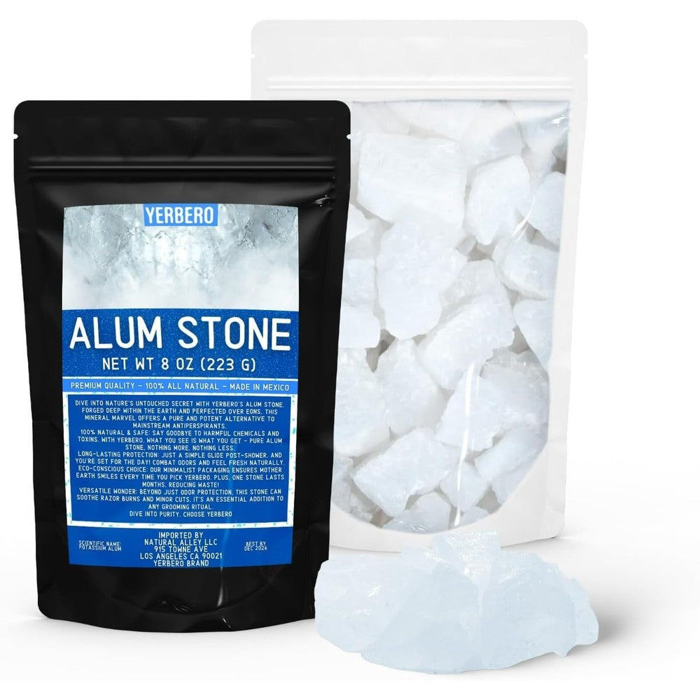 Herbalista Yerbero Alum Stone Block front packaging view showcasing natural crystal rock.