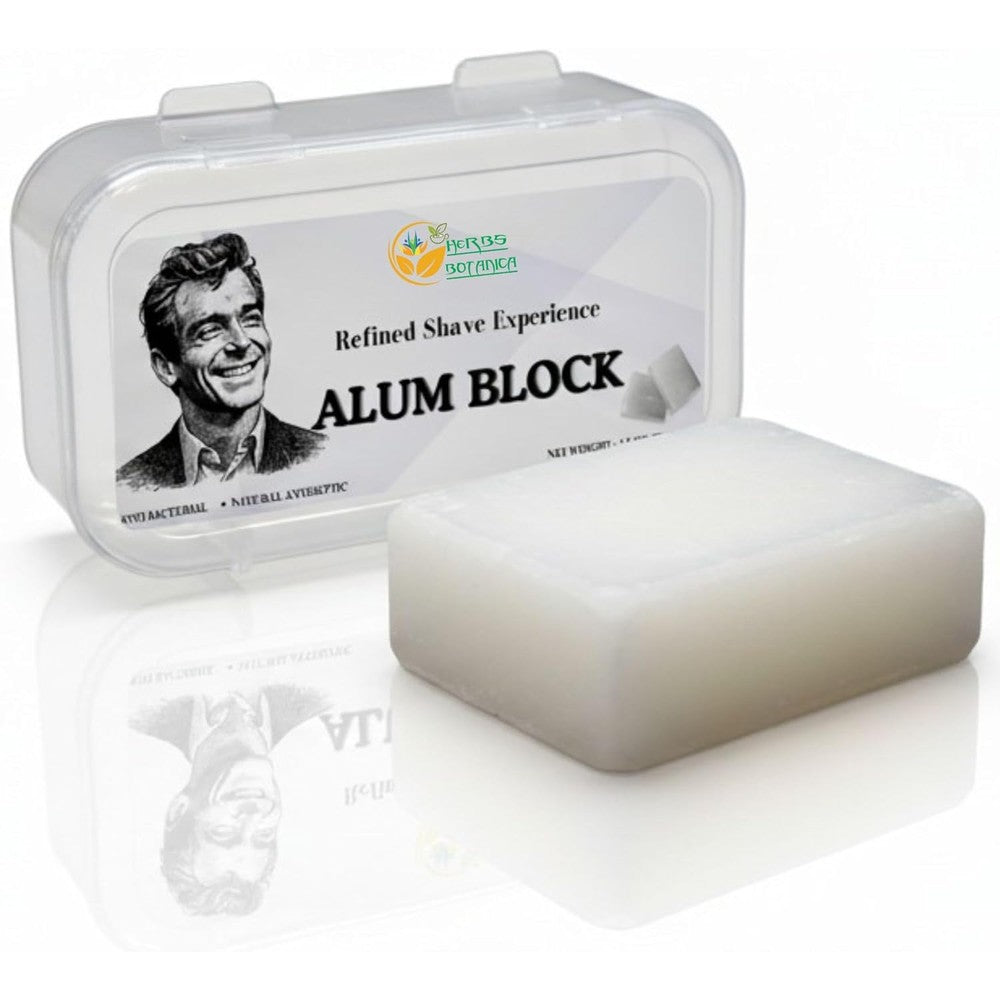 Herbs Botanica Alum Block front view packaging for shaving care