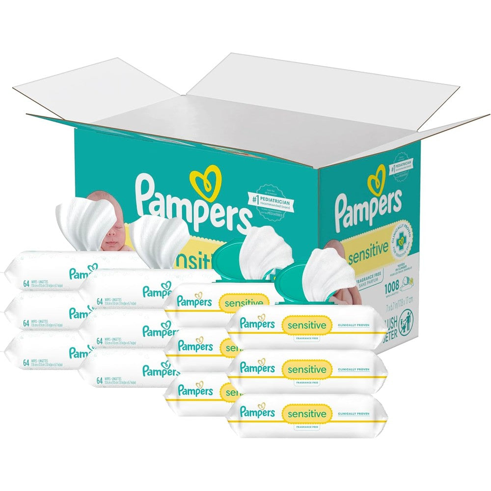 Pampers Sensitive Baby Wipes 1008 count bulk box front view