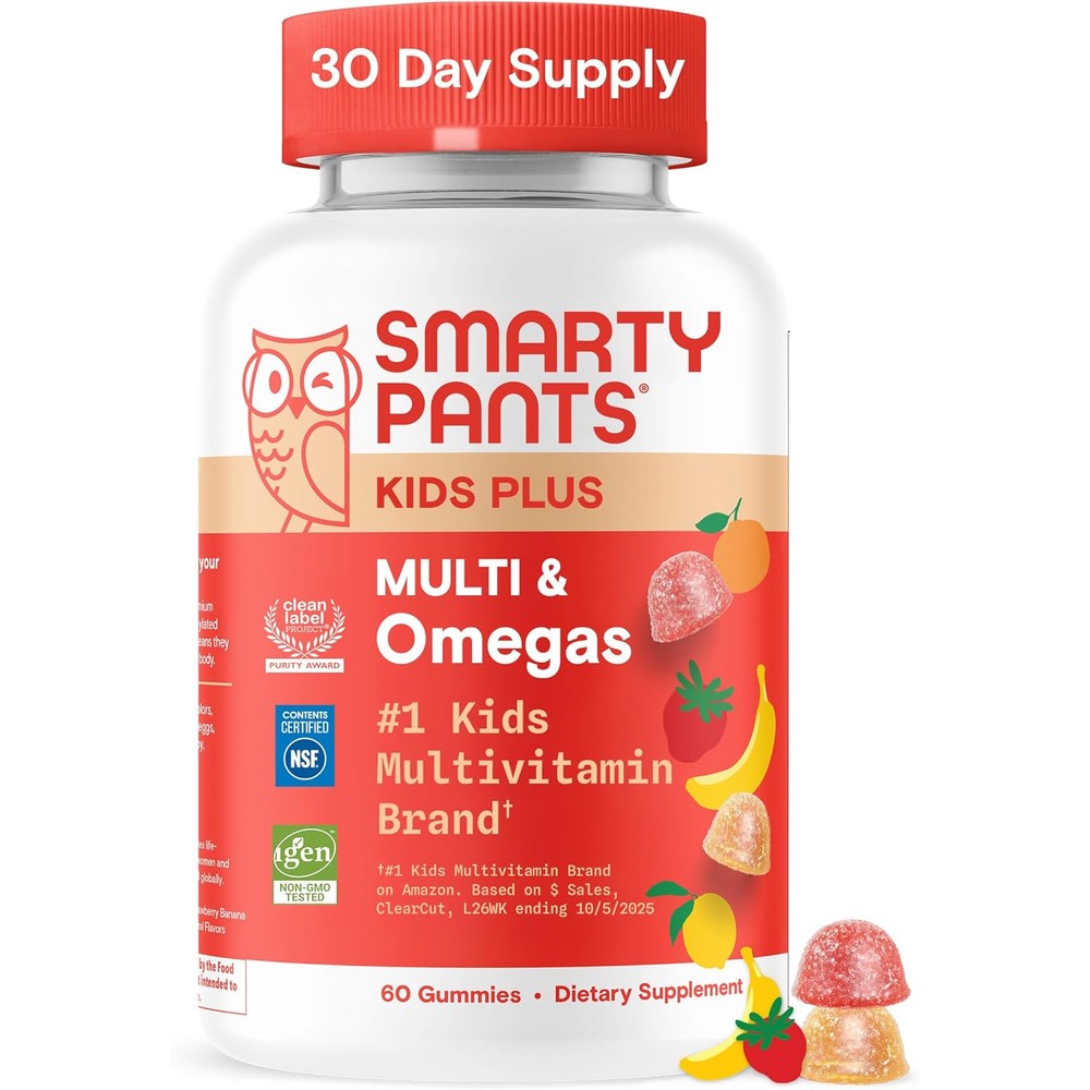 SmartyPants Kids Plus Multivitamin 60 Gummies front bottle view for daily child nutrition