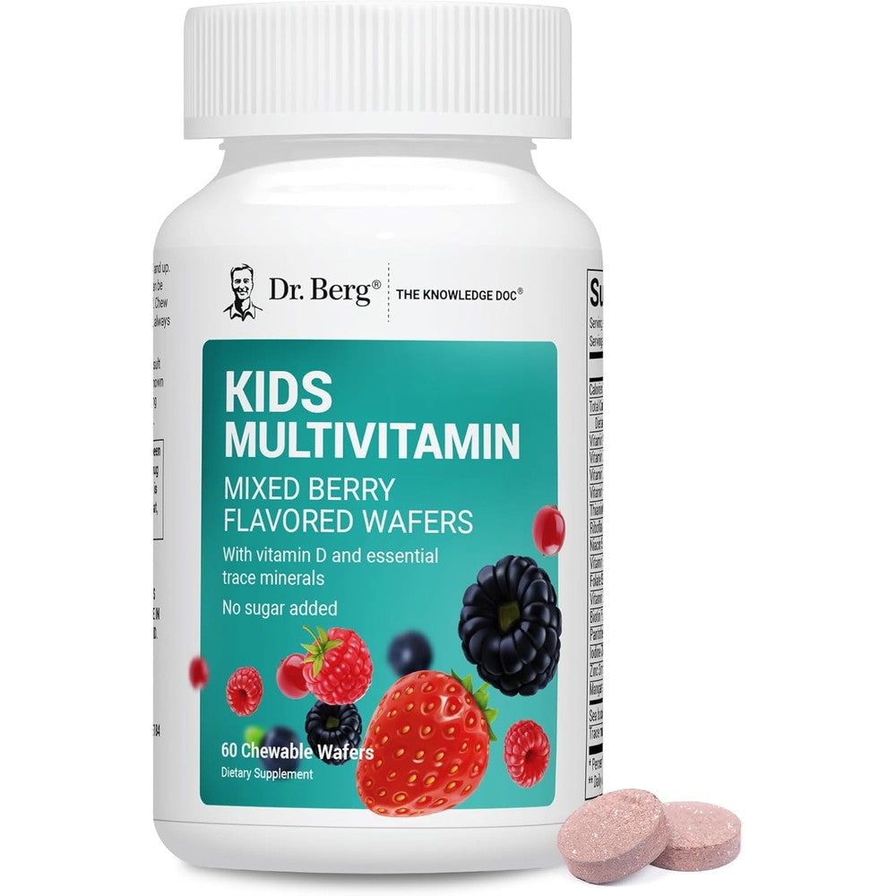 Dr. Berg Kids Chewable Multivitamin front view bottle of mixed berry wafers