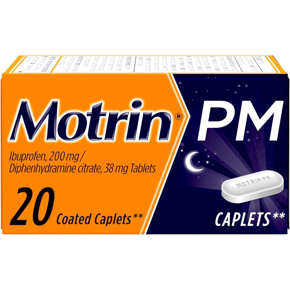 Motrin PM Pain Relief and Sleep Aid 20 count front bottle view
