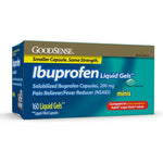 GoodSense Ibuprofen Mini Liquid-Gels 160 count bottle front view for pain relief.