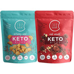 ChipMonk Keto Cookie Bites Cake Bundle front packaging view showing Red Velvet and Birthday Cake pouches.