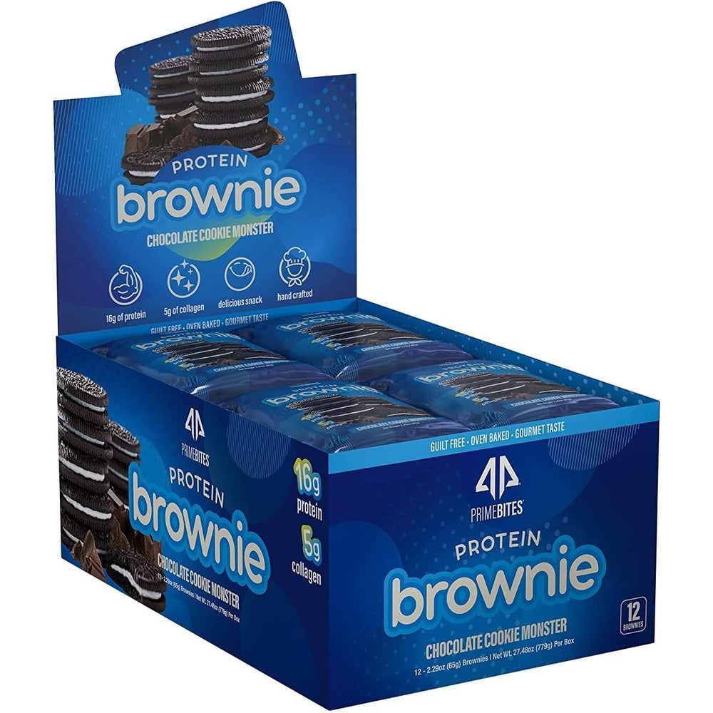AP Regimen Prime Bites Protein Brownie Chocolate Cookie Monster box view high protein snack